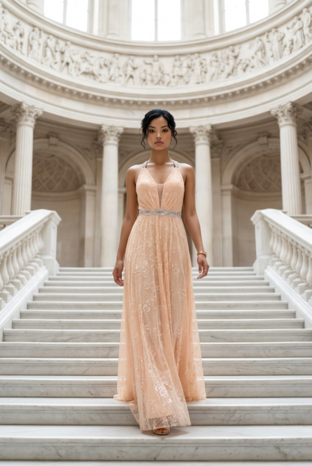 Lumière Champagne Shimmer Maxi Dress