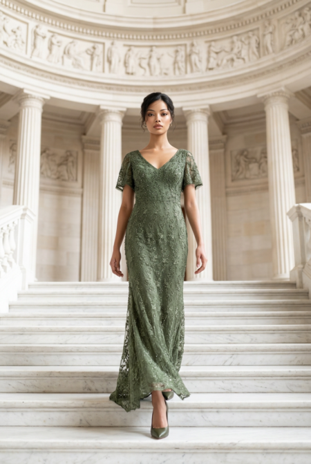 Emerald Lace Elegance Maxi Dress
