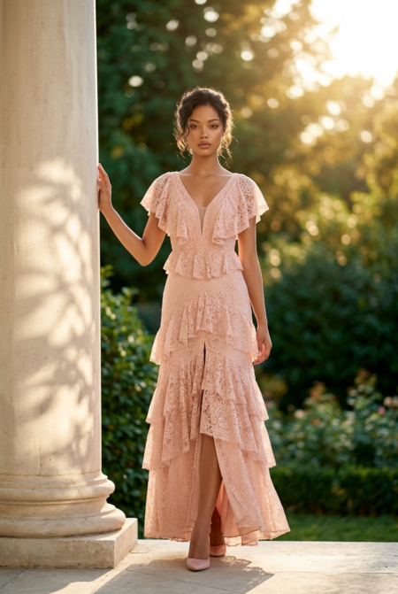 Nude Romance Lace Maxi Dress