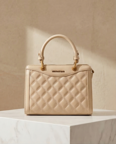 Quilted Elegance Beige Handbag