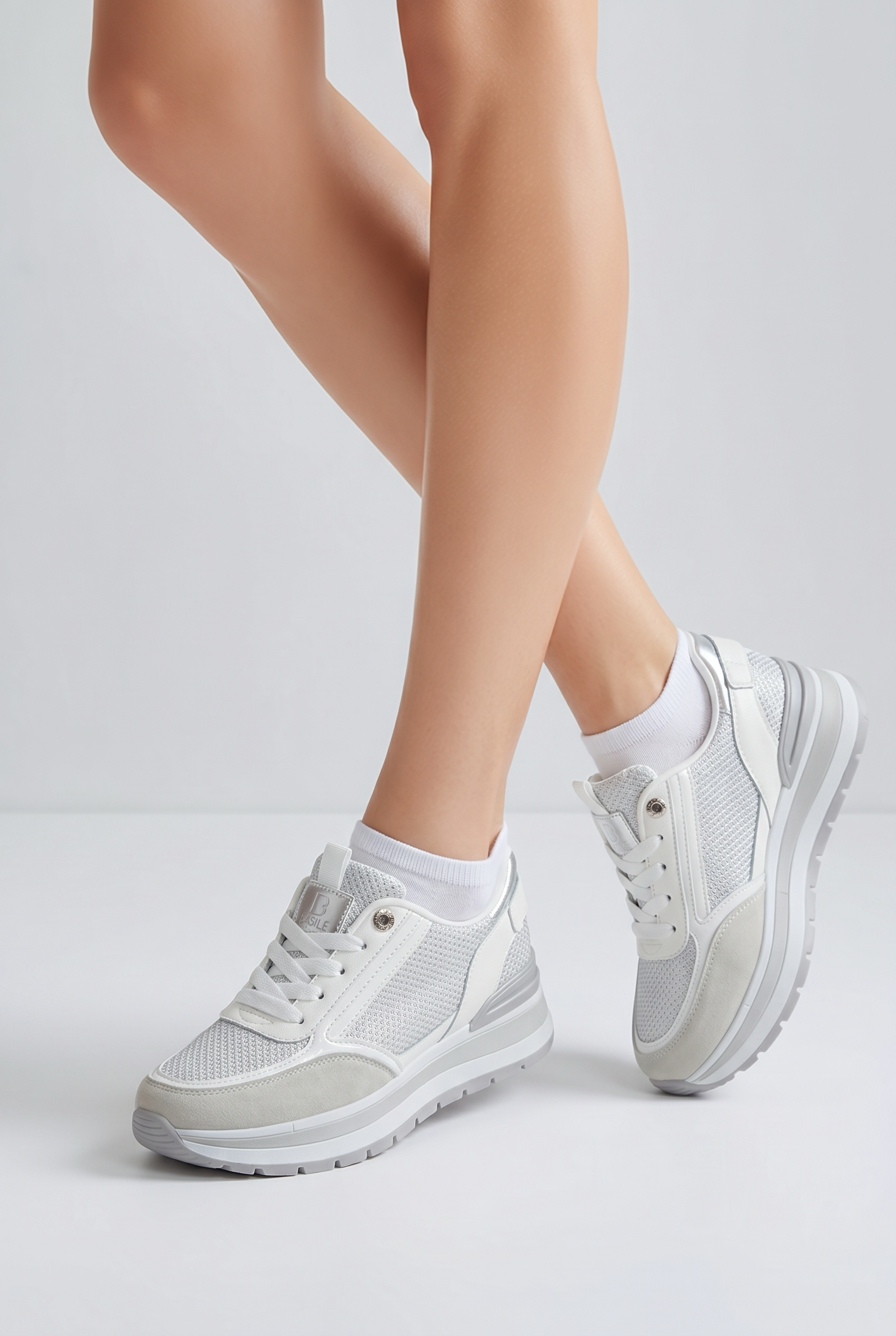 Basic White Silver Platform Sneakers