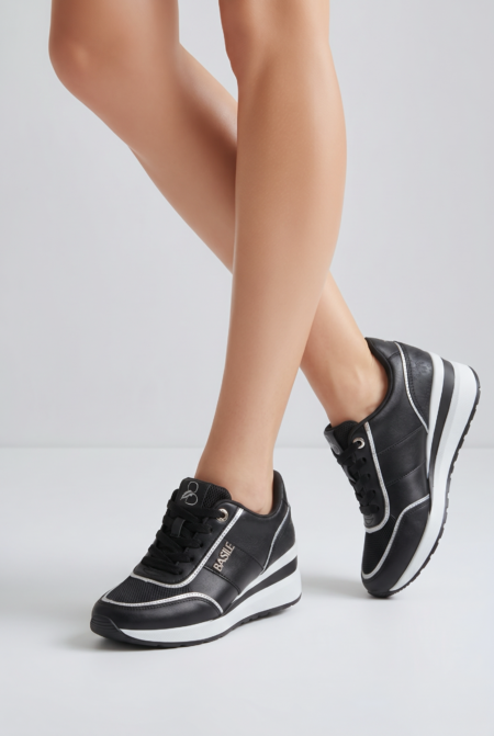 Basic Black Silver Platform Sneakers