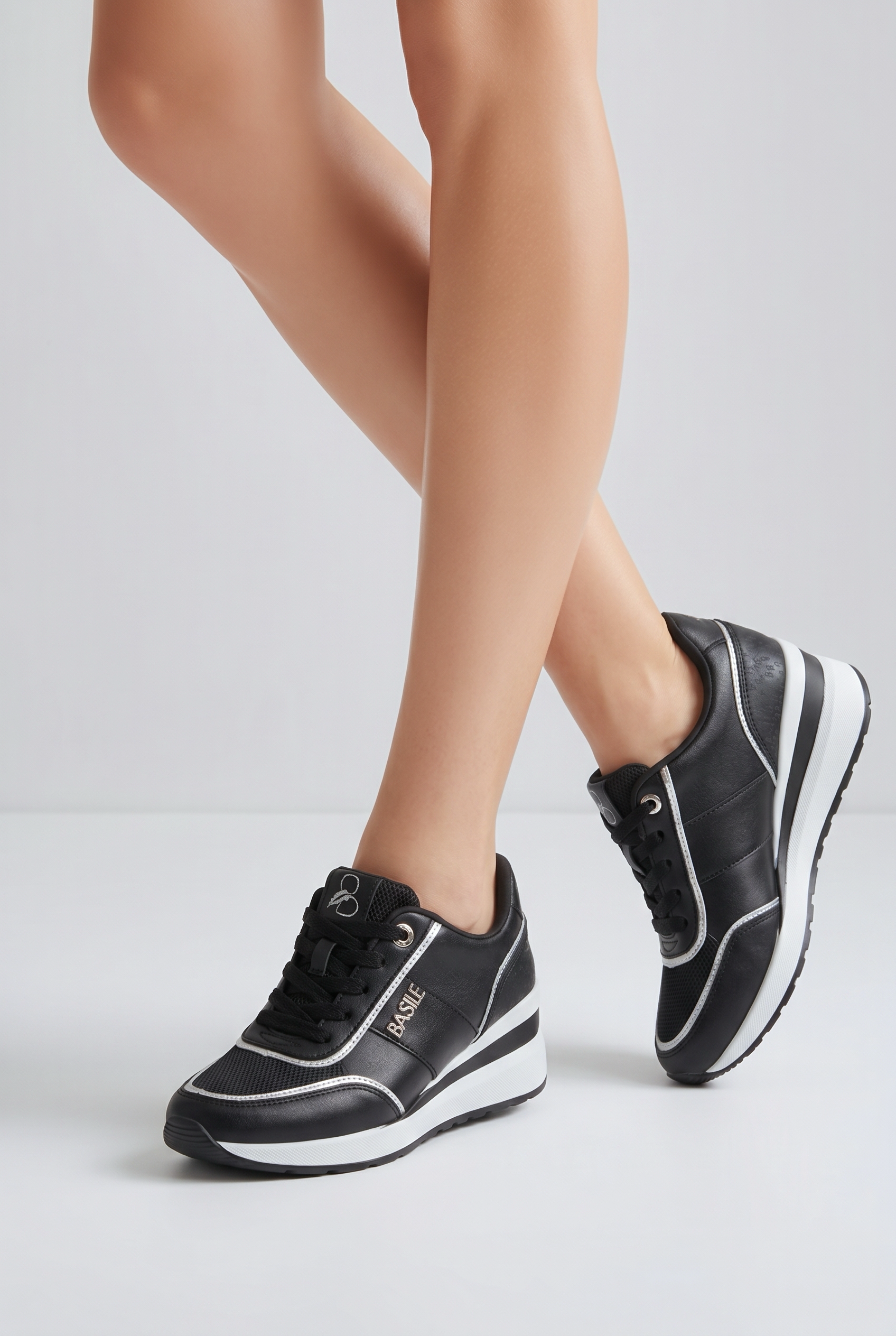 Basic Black Silver Platform Sneakers