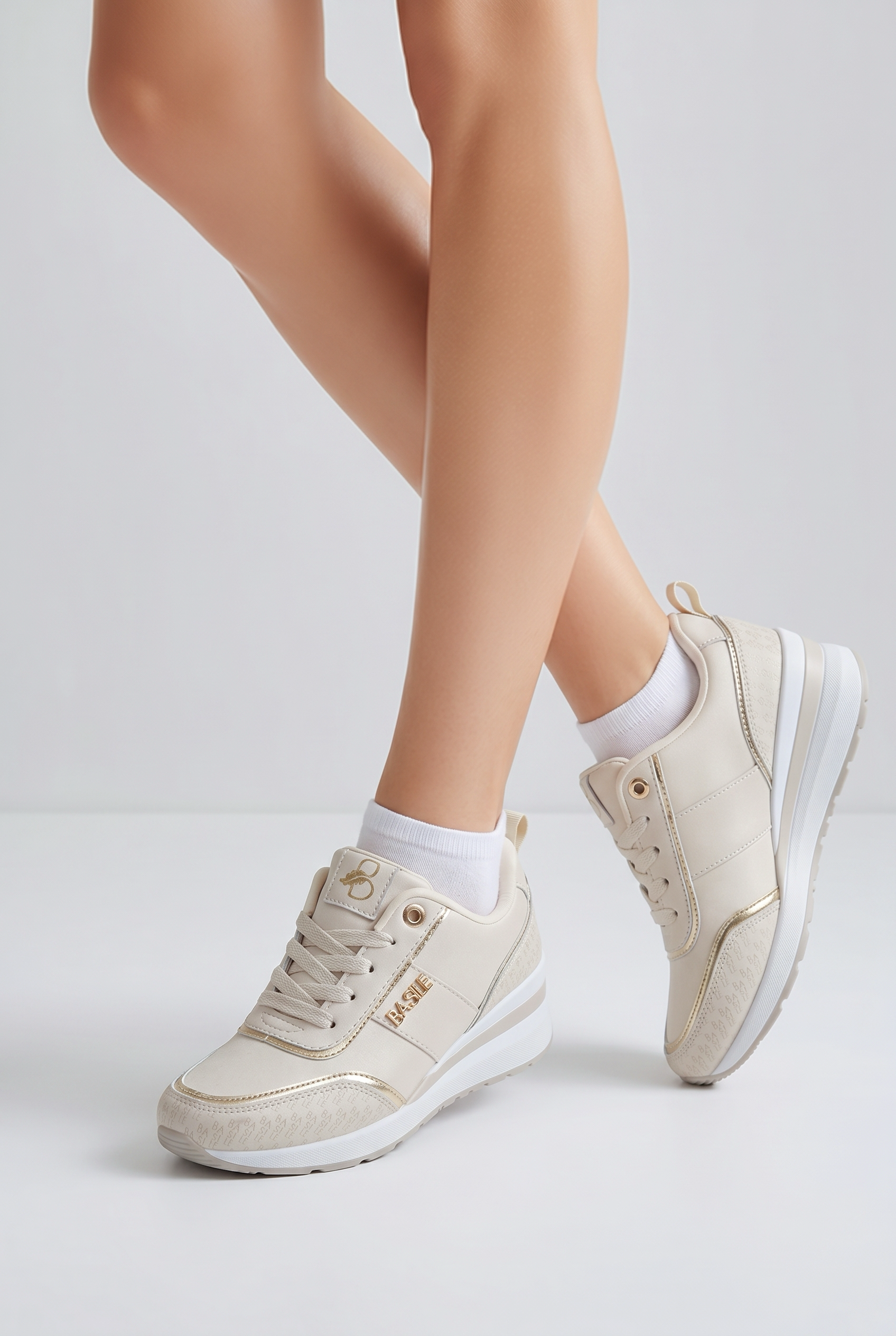 Basic Beige Gold Platform Sneakers