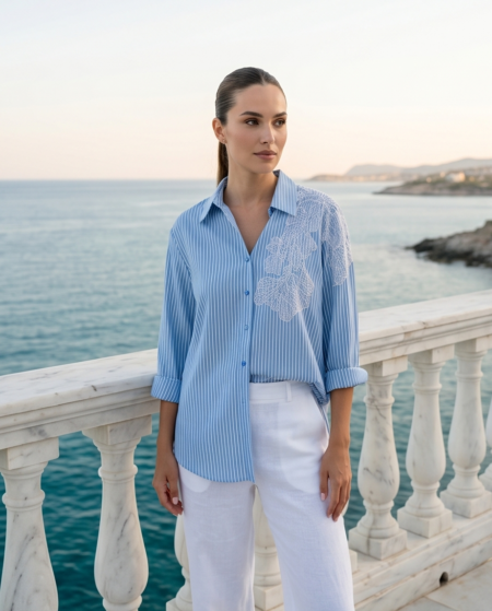 Azure Lace Striped Shirt
