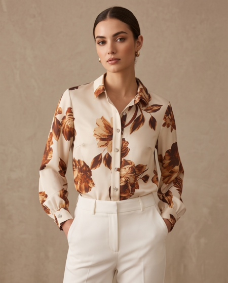 Autumn Bloom – Floral Πουκάμισο με Διακοσμητικά Κουμπιά