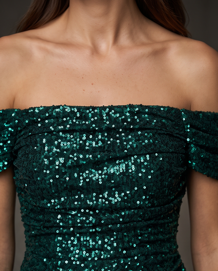 Émeraude Éclat – Maxi Off-Shoulder Φόρεμα με Παγιέτες - Image 2