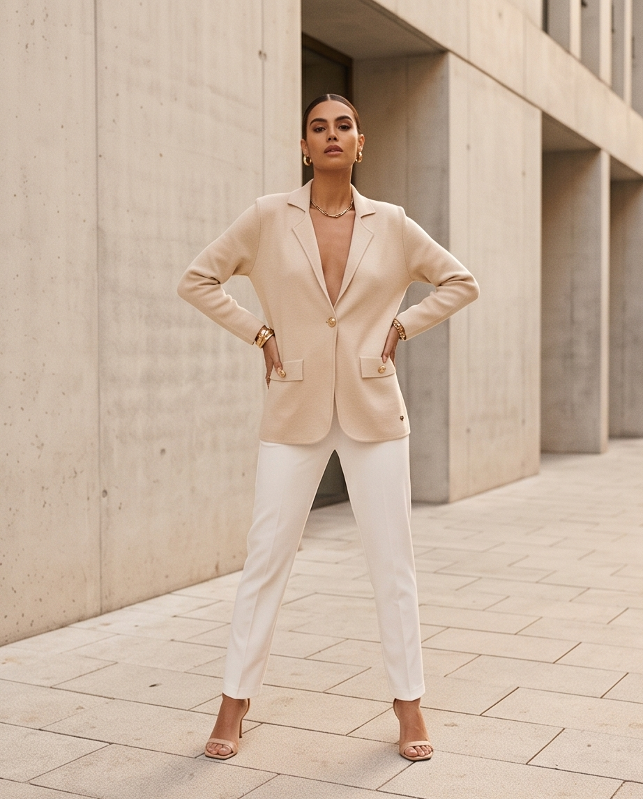 Élise – Elegant Beige Blazer με Χρυσά Κουμπιά - Image 3