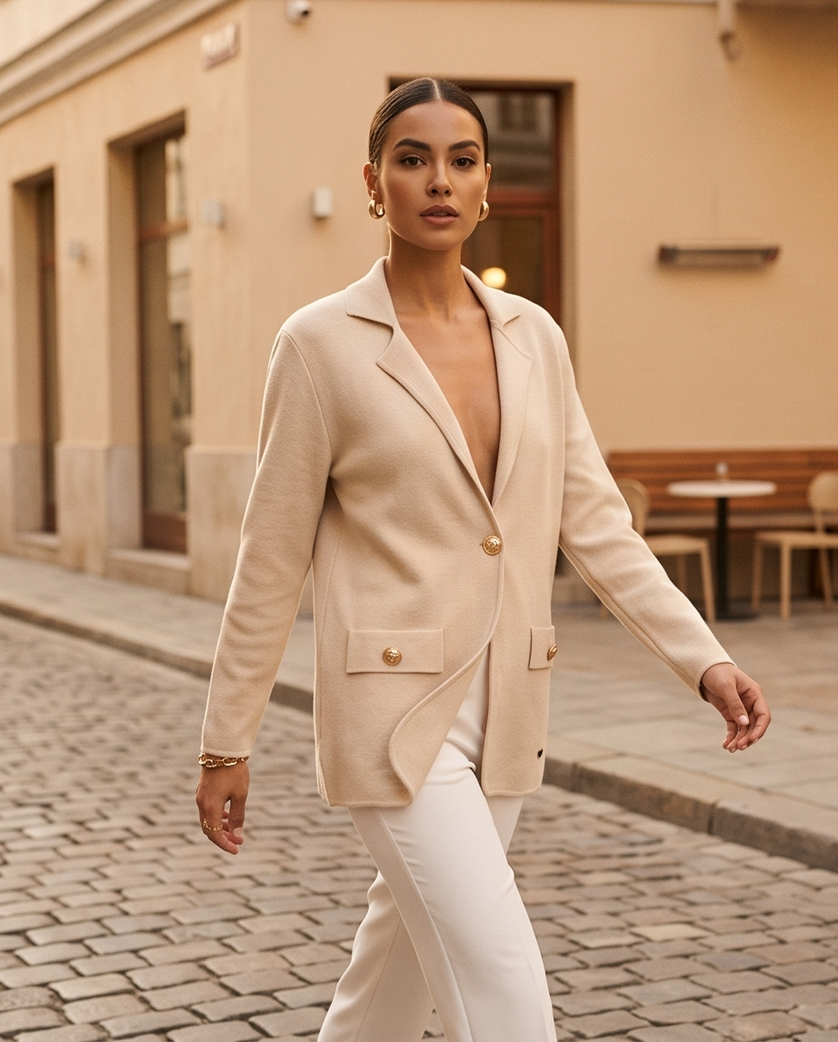 Élise – Elegant Beige Blazer με Χρυσά Κουμπιά - Image 2