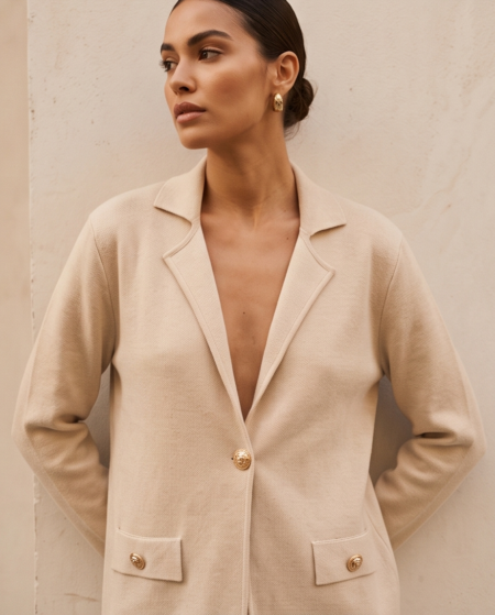 Élise – Elegant Beige Blazer με Χρυσά Κουμπιά