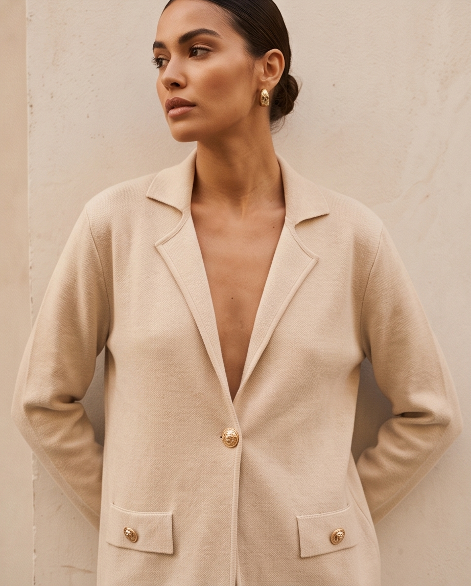 Élise – Elegant Beige Blazer με Χρυσά Κουμπιά