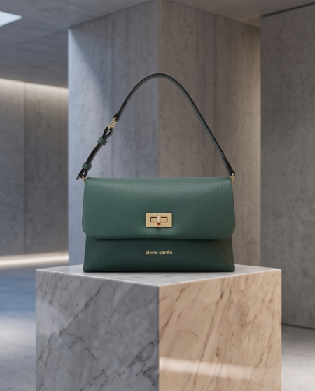 Pierre Cardin Emerald Classique – Τσάντα Ώμου με Χρυσό Κούμπωμα