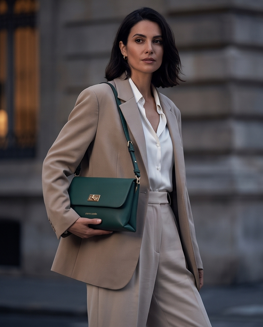 Pierre Cardin Emerald Classique – Τσάντα Ώμου με Χρυσό Κούμπωμα - Image 2